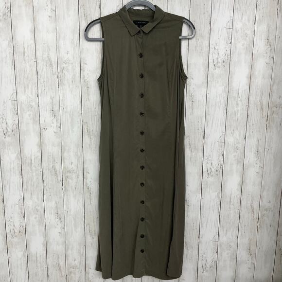 Tahari Green Sleeveless Collared Full Button Down Lightweight Pockets Maxi Dress - Picture 1 of 6
